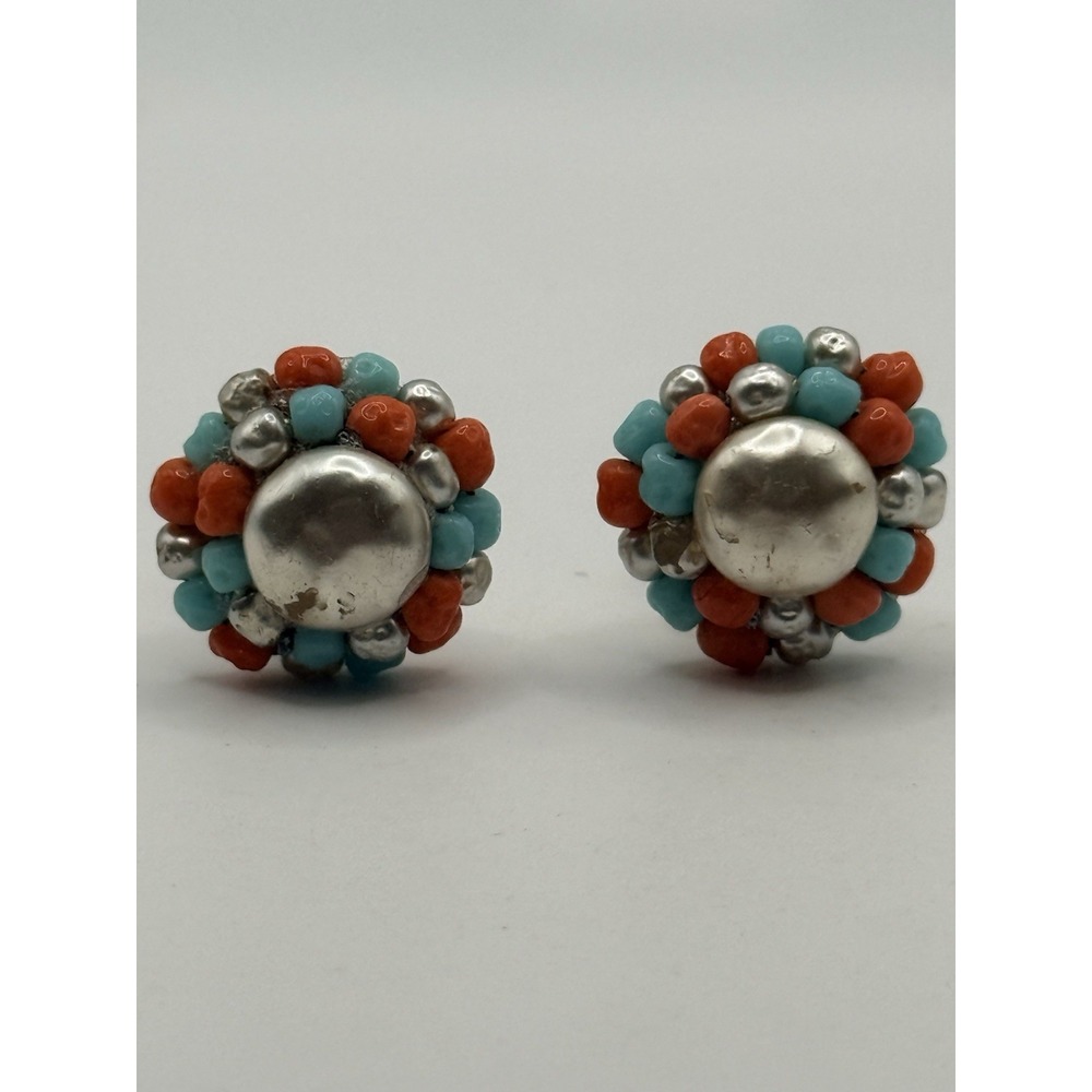 Vintage Clip On Earrings Cluster Bead Japan Gold Tone LOOK READ
